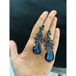 navy blue earrings , navy chandelier earring , dark blue wedding crystal big